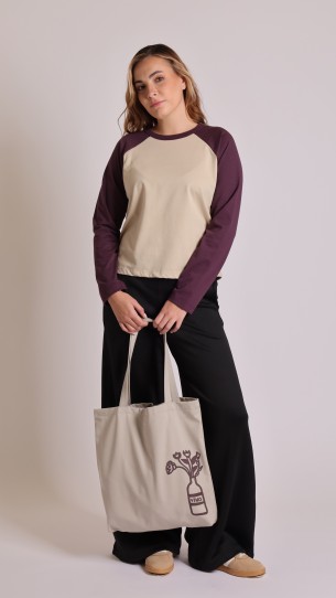 TOTE FLORERO VINO -Beige