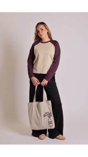 TOTE FLORERO VINO -Beige
