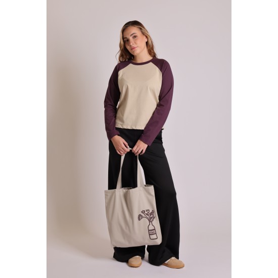 TOTE FLORERO VINO -Beige